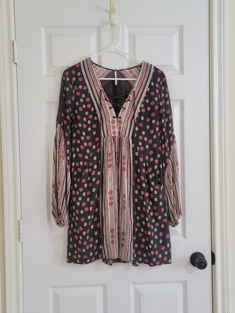 Free People Rain Or Shine Mini Dress Boho Lace Up